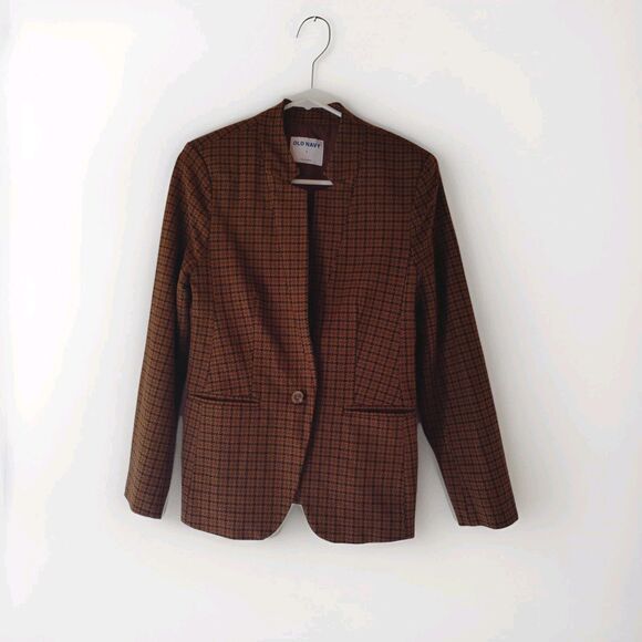 Old Navy Notch Collar Pixie Business Casual Blazer Houndstooth Size S Brown - Picture 2 of 7
